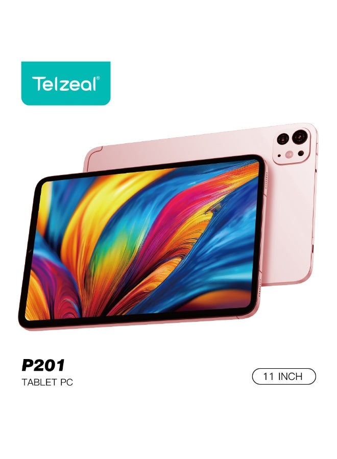 Telzeal P201 11-Inch Android Tablet 12GB RAM 512GB ROM 10000mAh Battery 13MP+8MP Camera With Wireless Keyboard and Mouse Pink
